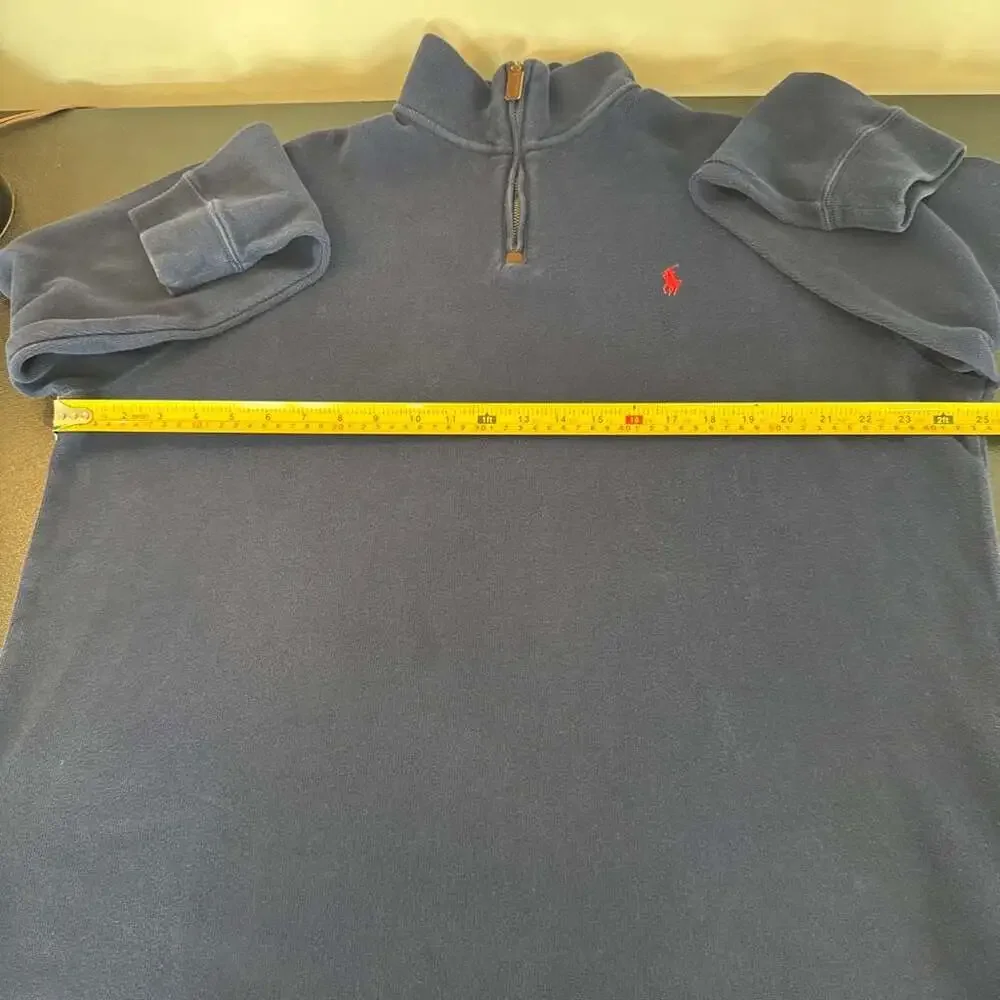 Polo Ralph Lauren Navy Blue Cotton 1/4 Zip Pullover Sweater XL